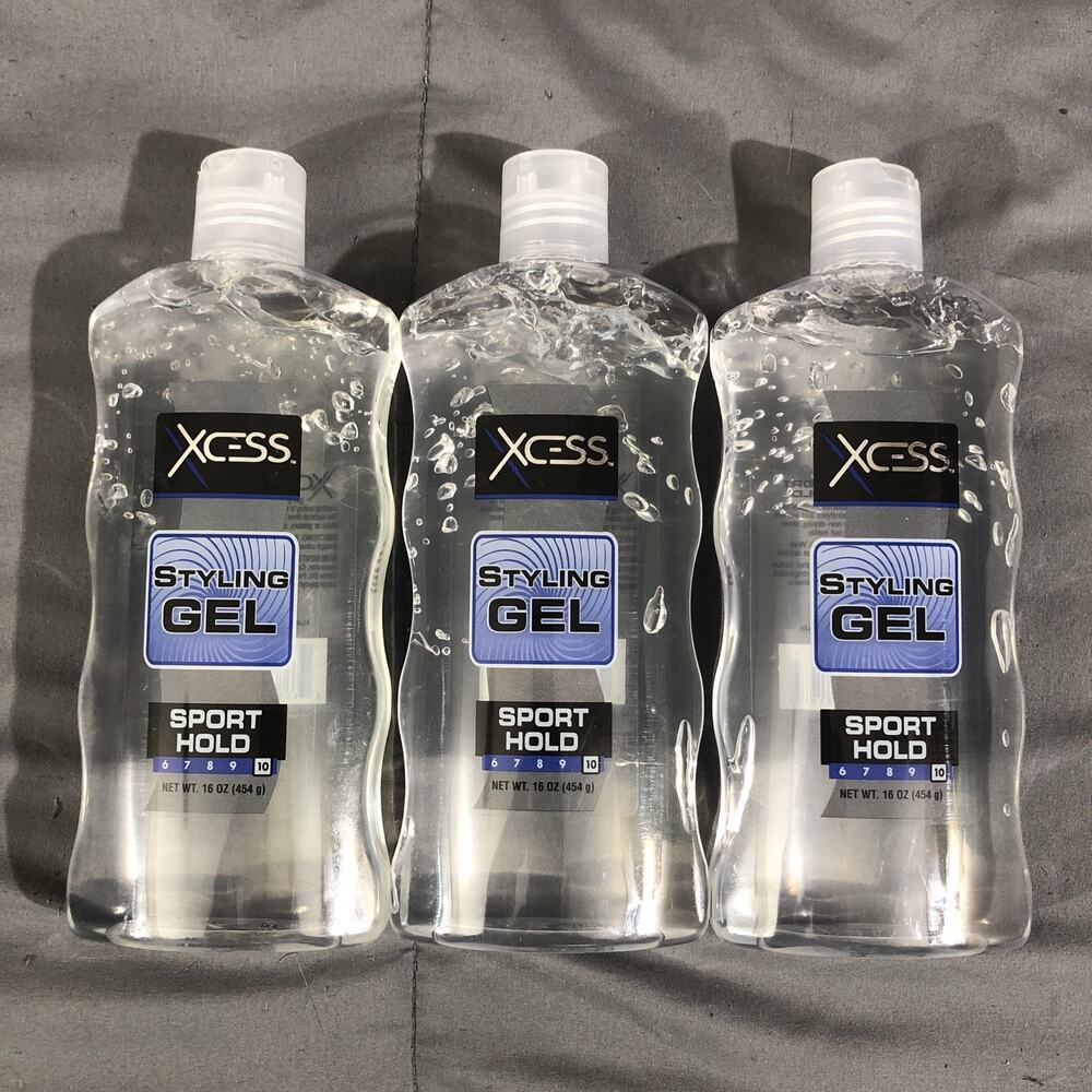 3 PACK ~ Xcess Styling Gel Sport Hold 10 Net Wt. 16 oz Bottles NEW NOS FREE SHIP
